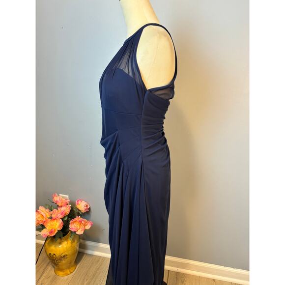 David’s Bridal NWT Sleeveless Long Mesh Dress Illusion Neckline Navy Sz. 10 - Picture 8 of 9